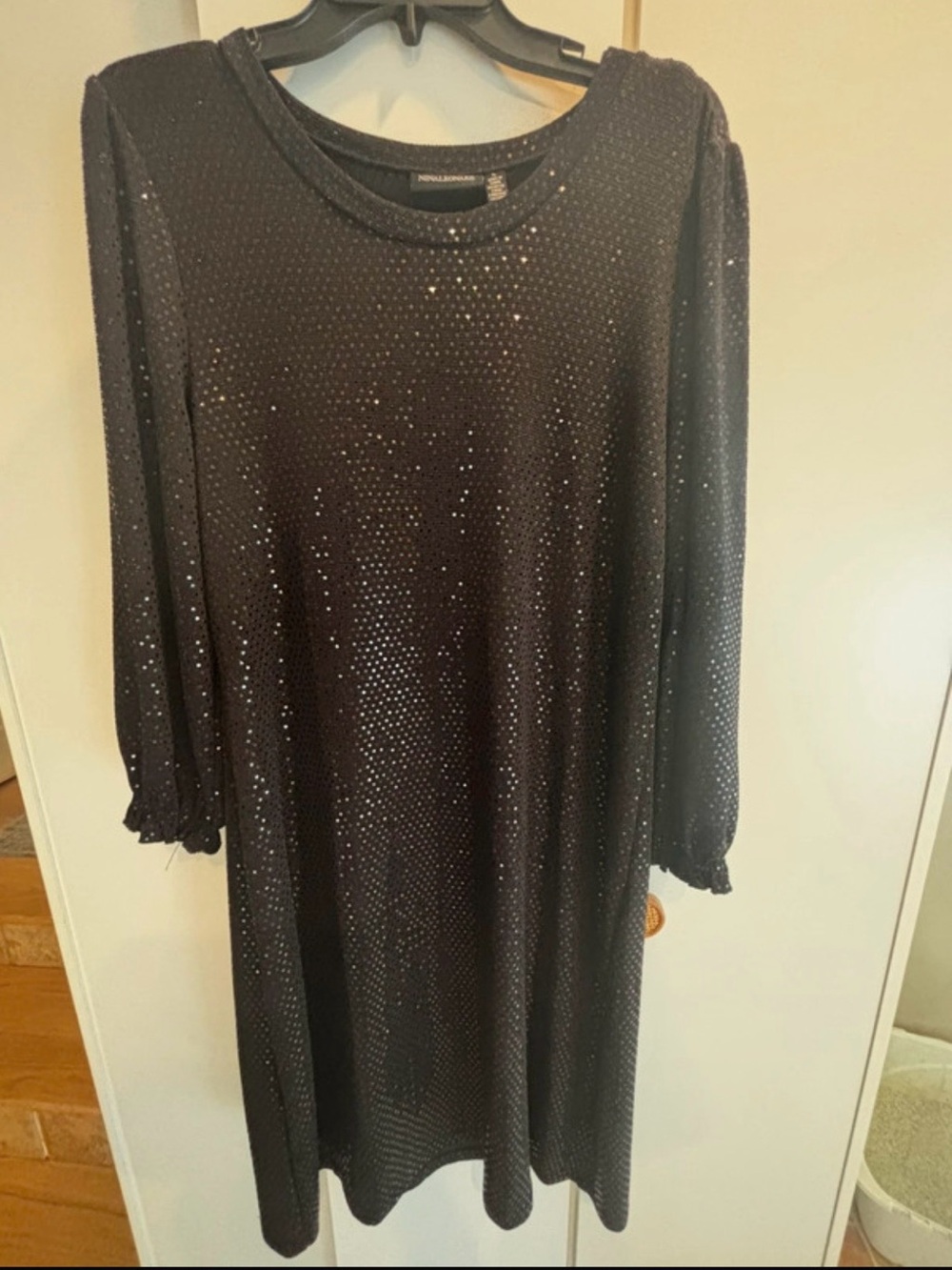 Nina Leonard Black Sequin Long Sleeve Shift